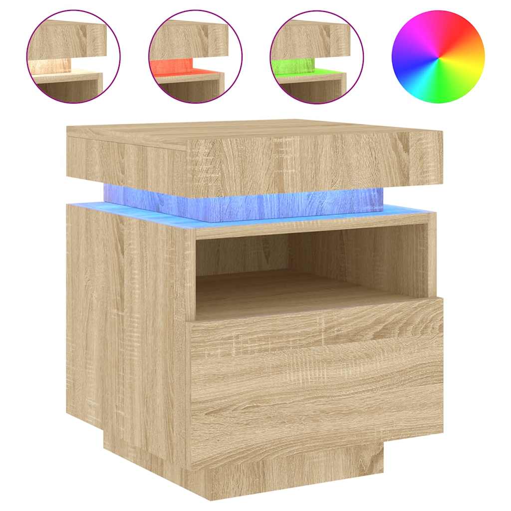Nachttische mit LED-Leuchten 2 Stk. Sonoma Eiche 40x39x48,5 cm